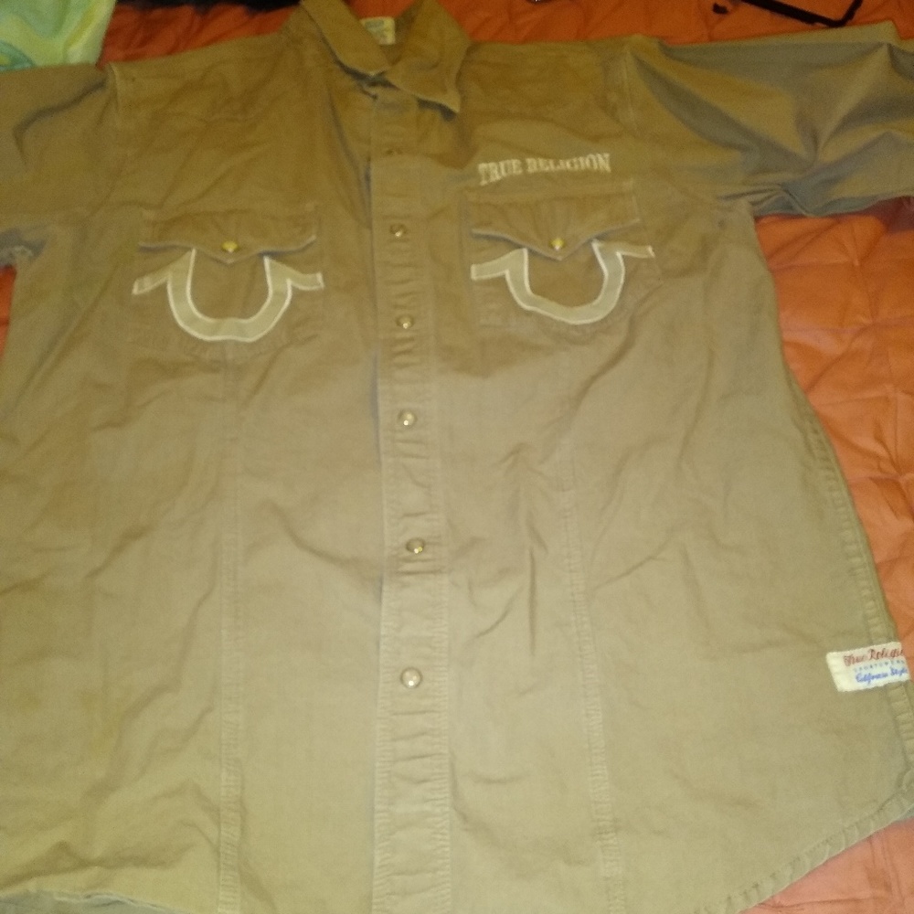 True religion khaki/denim shirt